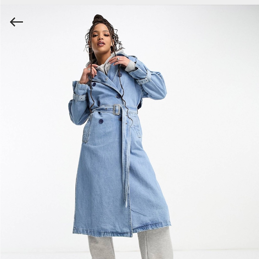 Stradivarius denim trench coat in medium blue aka denim